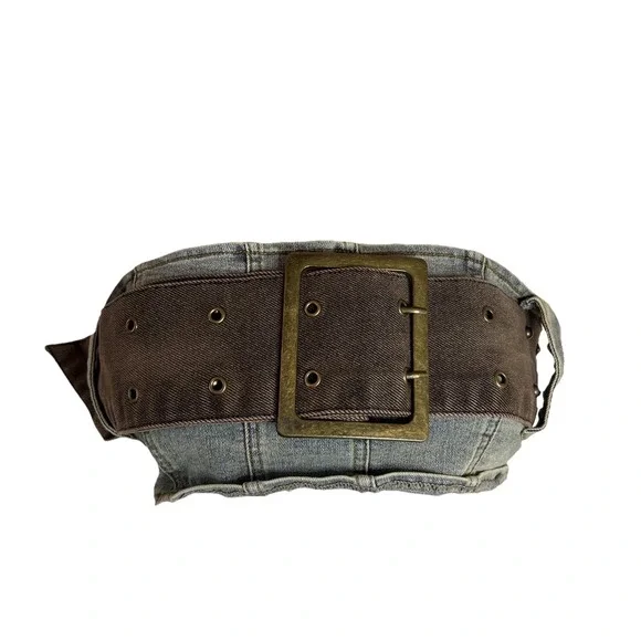 Sun Dream Retro Strapless Denim 2pc Detachable Brown Chunky Belt Kilt Mini Skirt - Picture 2 of 9